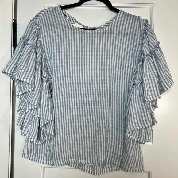 Anthropologie Pilcro Sybil Ruffle Sleeve Stripe Blouse (Small) - Picture 3 of 4